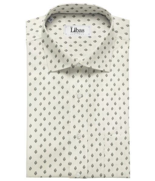 Pee Gee Men's Cotton Printed  Unstitched Shirting Fabric (White & Black)
