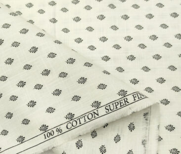 Pee Gee Men's Cotton Printed  Unstitched Shirting Fabric (White & Black)