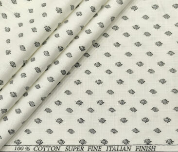Pee Gee Men's Cotton Printed  Unstitched Shirting Fabric (White & Black)