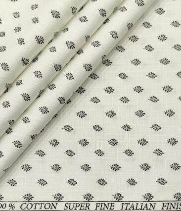 Pee Gee Men's Cotton Printed  Unstitched Shirting Fabric (White & Black)
