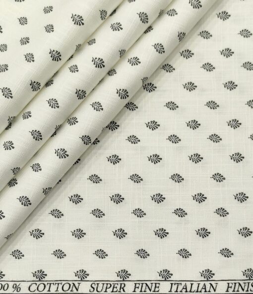 Pee Gee Men's Cotton Printed  Unstitched Shirting Fabric (White & Black)