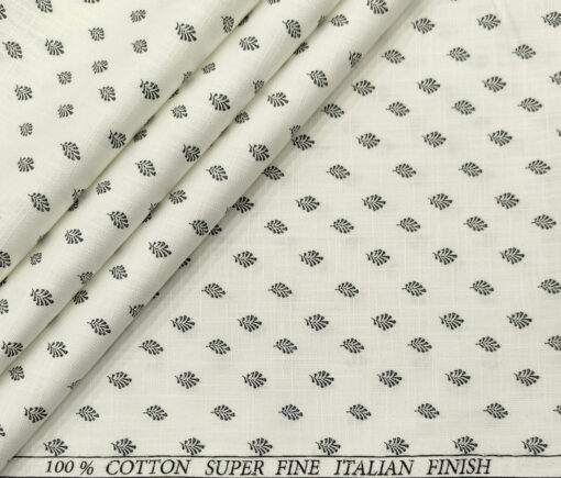 Pee Gee Men's Cotton Printed  Unstitched Shirting Fabric (White & Black)