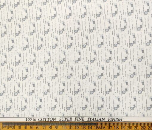 Pee Gee Men's Cotton Printed  Unstitched Shirting Fabric (White & Grey)