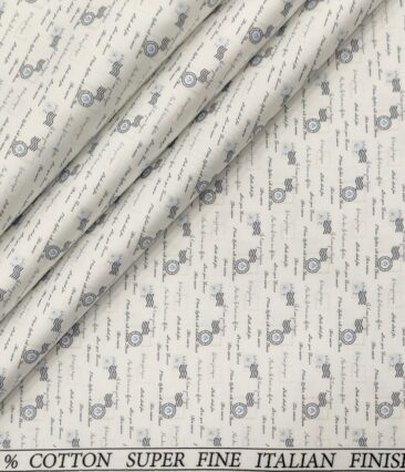 Pee Gee Men's Cotton Printed  Unstitched Shirting Fabric (White & Grey)