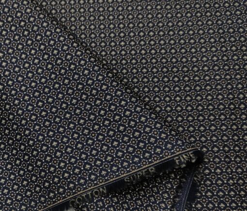 Pee Gee Men's Cotton Printed  Unstitched Shirting Fabric (Dark Blue)