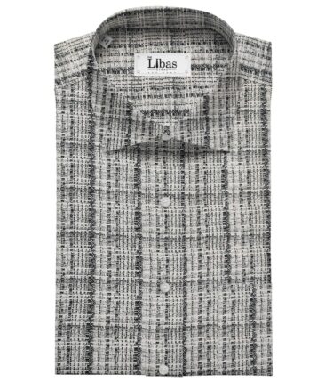 Pee Gee Men's Cotton Printed  Unstitched Shirting Fabric (White & Black)