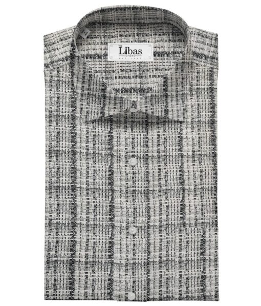 Pee Gee Men's Cotton Printed  Unstitched Shirting Fabric (White & Black)