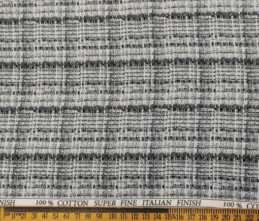 Pee Gee Men's Cotton Printed  Unstitched Shirting Fabric (White & Black)