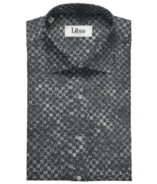 Pee Gee Men's Cotton Printed  Unstitched Shirting Fabric (Blackish Grey)