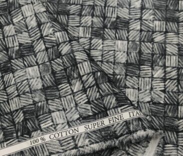 Pee Gee Men's Cotton Printed  Unstitched Shirting Fabric (Grey & Black)