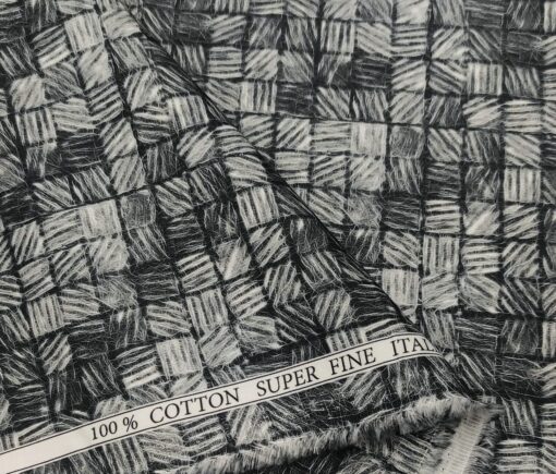 Pee Gee Men's Cotton Printed  Unstitched Shirting Fabric (Grey & Black)