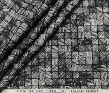 Pee Gee Men's Cotton Printed  Unstitched Shirting Fabric (Grey & Black)