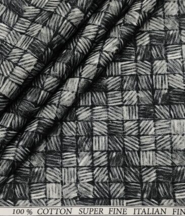 Pee Gee Men's Cotton Printed  Unstitched Shirting Fabric (Grey & Black)