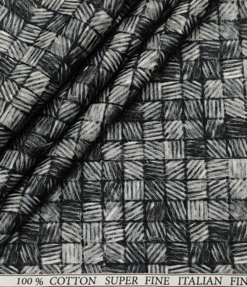 Pee Gee Men's Cotton Printed  Unstitched Shirting Fabric (Grey & Black)