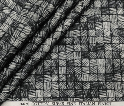 Pee Gee Men's Cotton Printed  Unstitched Shirting Fabric (Grey & Black)