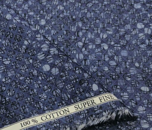 Pee Gee Men's Cotton Printed  Unstitched Shirting Fabric (Dark Blue)