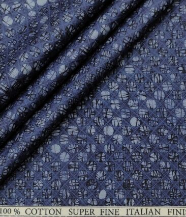 Pee Gee Men's Cotton Printed  Unstitched Shirting Fabric (Dark Blue)