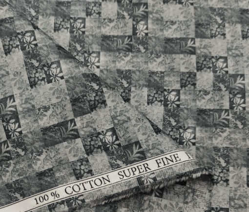 Pee Gee Men's Cotton Printed  Unstitched Shirting Fabric (Dark Grey)