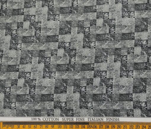 Pee Gee Men's Cotton Printed  Unstitched Shirting Fabric (Dark Grey)