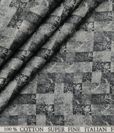 Pee Gee Men's Cotton Printed  Unstitched Shirting Fabric (Dark Grey)