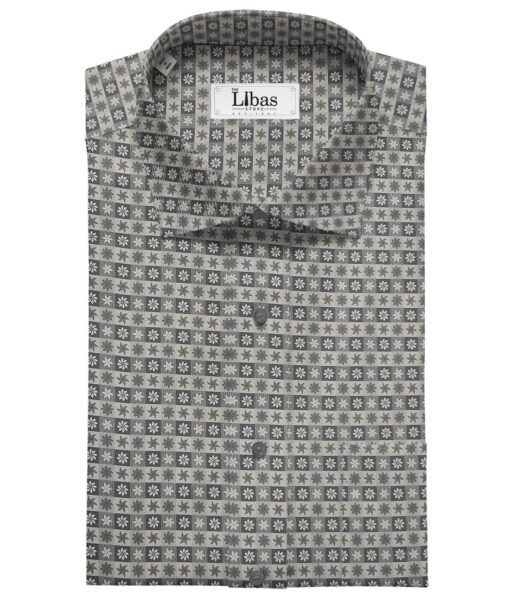 Pee Gee Men's Cotton Printed  Unstitched Shirting Fabric (Grey)