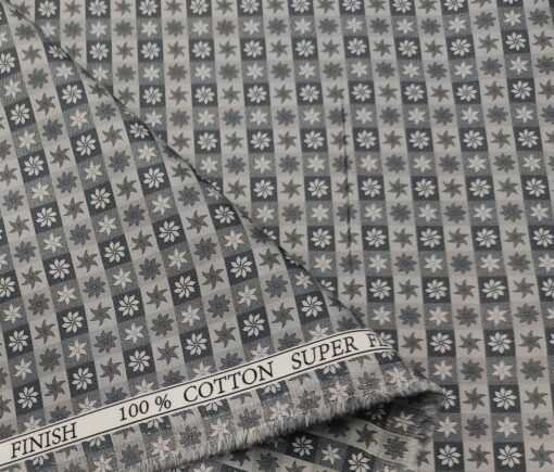 Pee Gee Men's Cotton Printed  Unstitched Shirting Fabric (Grey)