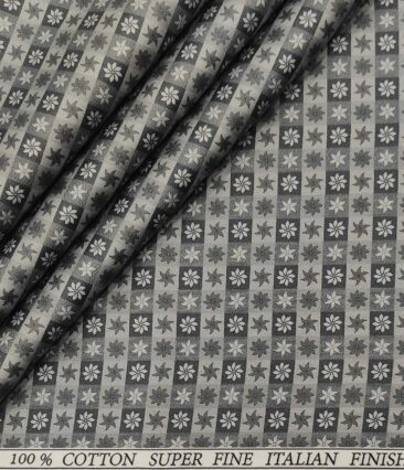 Pee Gee Men's Cotton Printed  Unstitched Shirting Fabric (Grey)