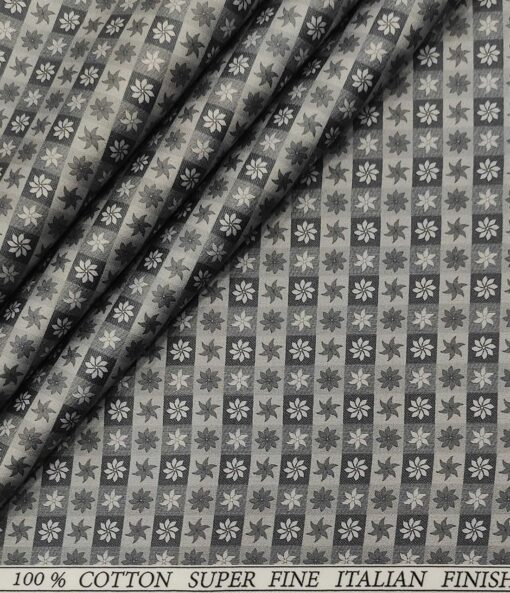 Pee Gee Men's Cotton Printed  Unstitched Shirting Fabric (Grey)