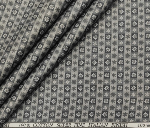Pee Gee Men's Cotton Printed  Unstitched Shirting Fabric (Grey)