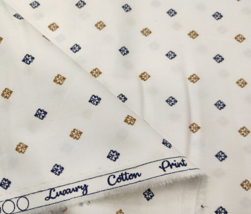 Rendell Grant Men's Cotton Printed  Unstitched Shirting Fabric (White)
