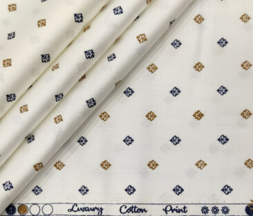 Rendell Grant Men's Cotton Printed  Unstitched Shirting Fabric (White)