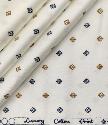 Rendell Grant Men's Cotton Printed  Unstitched Shirting Fabric (White)