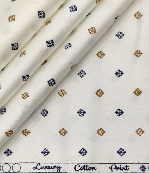 Rendell Grant Men's Cotton Printed  Unstitched Shirting Fabric (White)