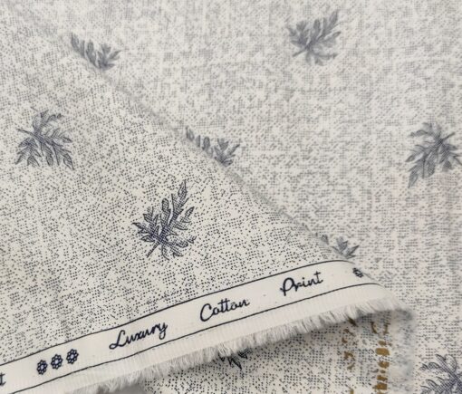 Rendell Grant Men's Cotton Printed  Unstitched Shirting Fabric (White)