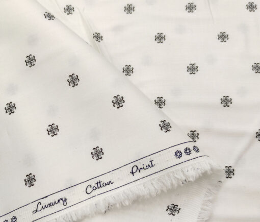 Rendell Grant Men's Cotton Printed  Unstitched Shirting Fabric (White)
