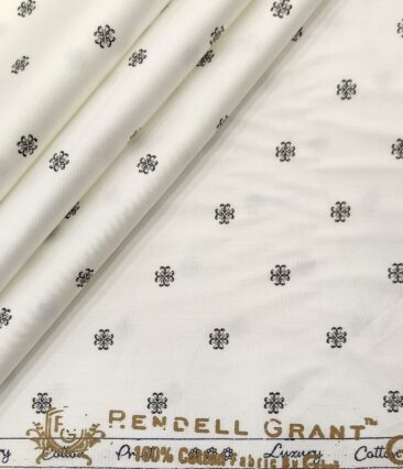 Rendell Grant Men's Cotton Printed  Unstitched Shirting Fabric (White)