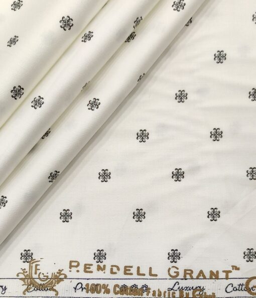 Rendell Grant Men's Cotton Printed  Unstitched Shirting Fabric (White)