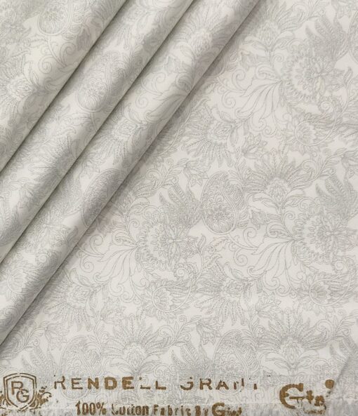 Rendell Grant Men's Cotton Printed  Unstitched Shirting Fabric (White)