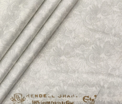 Rendell Grant Men's Cotton Printed  Unstitched Shirting Fabric (White)