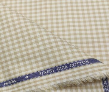 Soktas Men's Giza Cotton Checks  Unstitched Shirting Fabric (Beige)