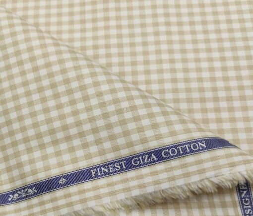 Soktas Men's Giza Cotton Checks  Unstitched Shirting Fabric (Beige)