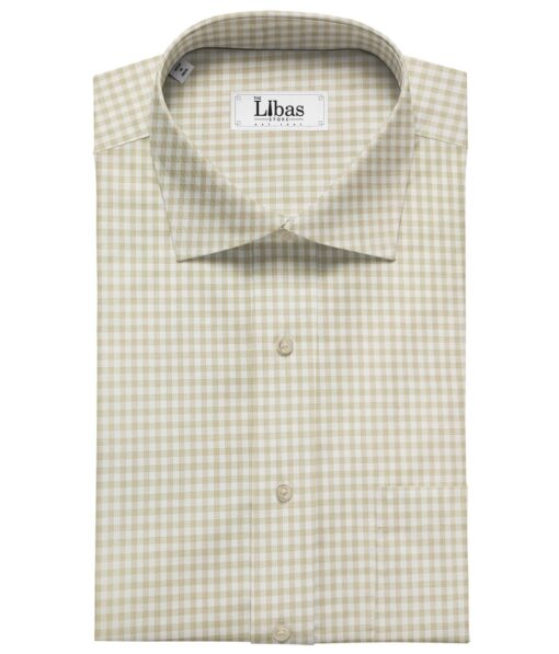 Soktas Men's Giza Cotton Checks  Unstitched Shirting Fabric (Beige)