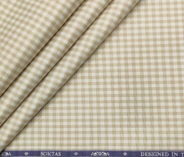 Soktas Men's Giza Cotton Checks  Unstitched Shirting Fabric (Beige)