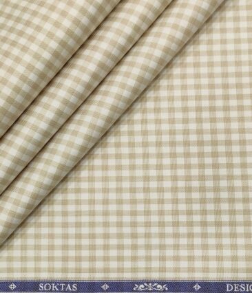 Soktas Men's Giza Cotton Checks  Unstitched Shirting Fabric (Beige)