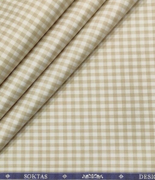Soktas Men's Giza Cotton Checks  Unstitched Shirting Fabric (Beige)