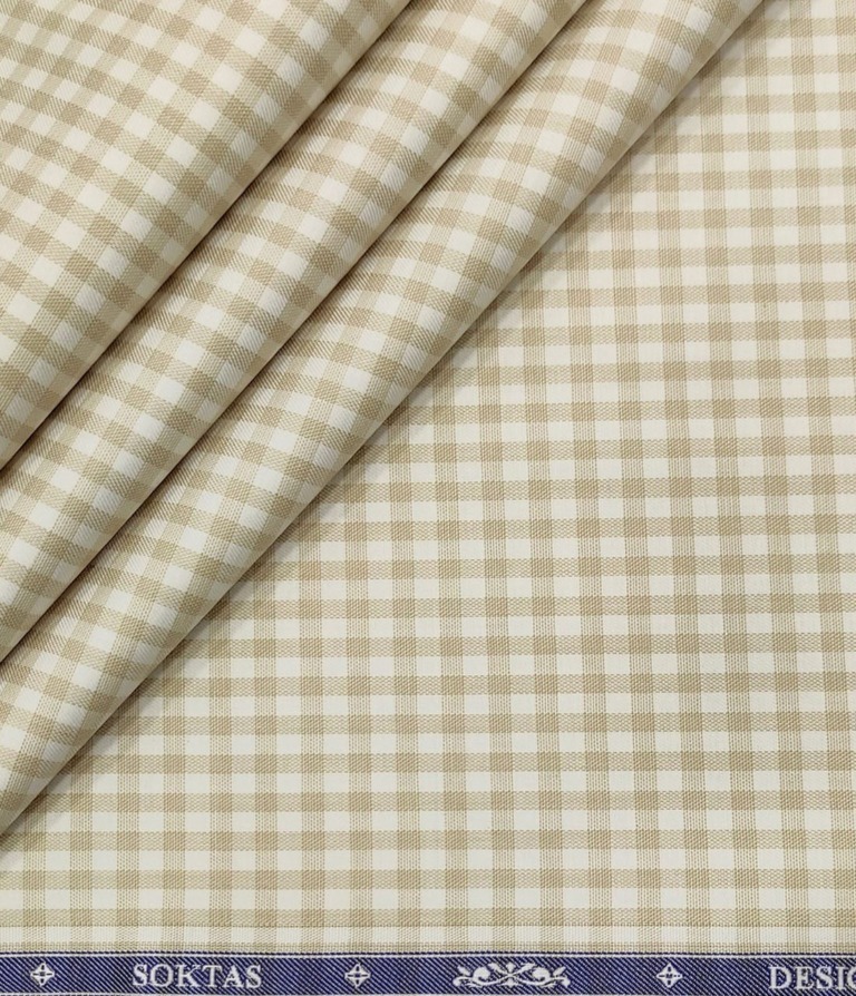 Soktas Men's Giza Cotton Checks  Unstitched Shirting Fabric (Beige)