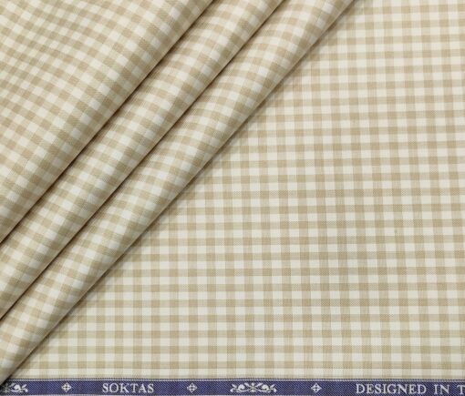 Soktas Men's Giza Cotton Checks  Unstitched Shirting Fabric (Beige)