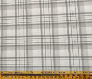 Soktas Men's Giza Cotton Checks  Unstitched Shirting Fabric (White)