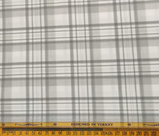 Soktas Men's Giza Cotton Checks  Unstitched Shirting Fabric (White)