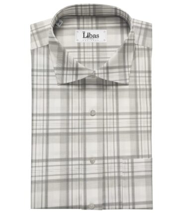 Soktas Men's Giza Cotton Checks  Unstitched Shirting Fabric (White)